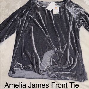 Amelia James Charcoal Velvet Long Sleeve Top
